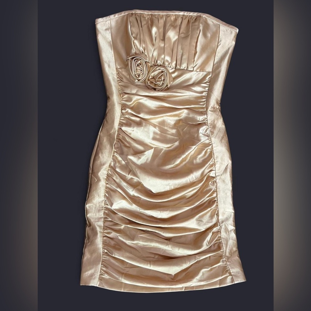 Jessica McClintock Y2K Vintage Strapless Champagne Rose Detail Minidress